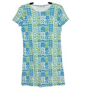 Vineyard Vines Girls L 14 Blue Green Geometric Print T Shirt Dress Short Sleeve